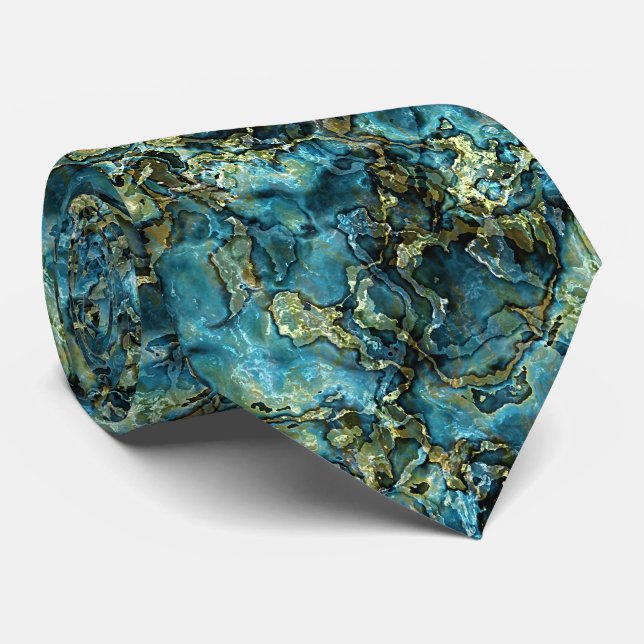 Cravate Turquoise Turquoise Faux Gold Minerals Agate Motif (Roulé)