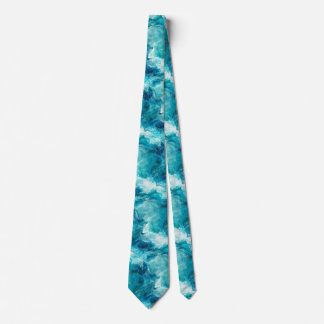 Cravate Turquoise vibrant et art fluide aqua Vagues océani