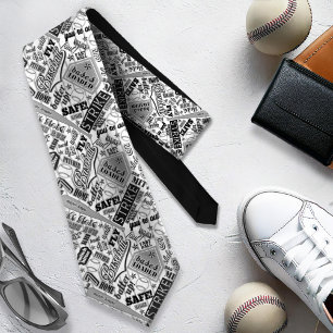 Cravate Typographie de baseball Black White Stripes ID770