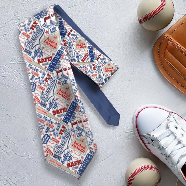 Cravate Typographie de baseball Rouge Blanc Bleu Bleu Trap (Créateur téléchargé)