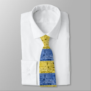 Cravate Ukraine drapeau bleu jaune motif de texture de boi