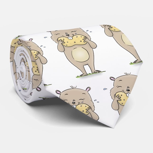 Cravate Un joli hamster souriant avec un dessin animé d'ar (Roulé)