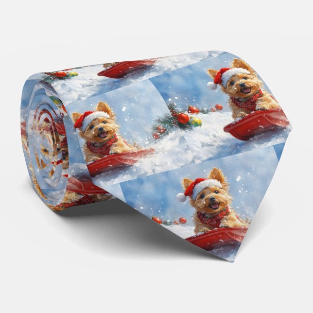 Cravate Un Terrier australien à la luge, qu'il neige Noël (Roulé)