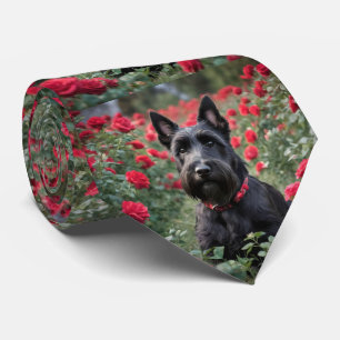 Cravate "Une rose rouge pour le Terrier écossais noir"