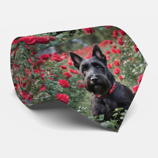 Cravate "Une rose rouge pour le Terrier écossais noir" (Roulé)