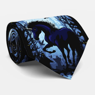 Cravate Unicorne Fée magique noire dans la forêt noire