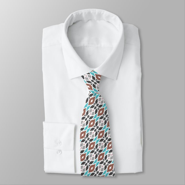 Cravate Unique Aqua Turquoise Turquoise Blue Grey Tribal B (Attaché)