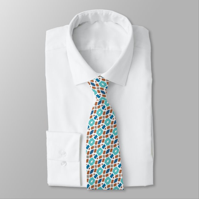 Cravate Unique Aqua Turquoise Turquoise Blue Grey Tribal B (Attaché)