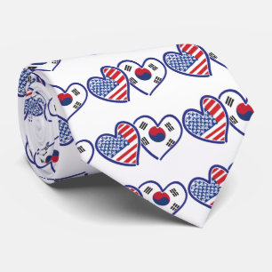 Cravate USA Corée du Sud aime les coeurs