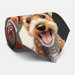 Cravate Vacances Lakeland Terrier Rouge Vert Plat Noël