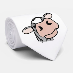 Cravate vache de dessin animé noir blanc rose baiser gris 