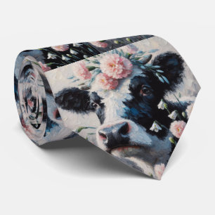 Cravate Vache Holstein dans les fleurs Agritourisme peintu