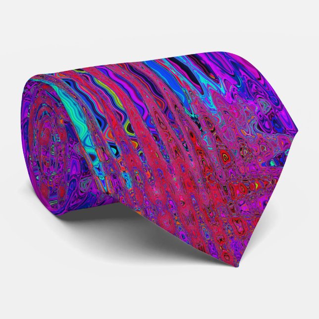Cravate Vagues atomiques rétro-Abstraites Trippy rouge et  (Roulé)