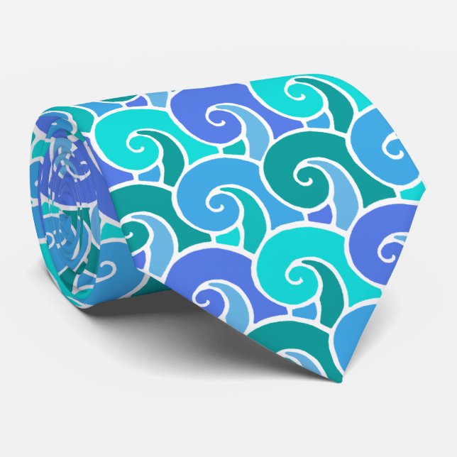 Cravate Vagues de l'océan aquatique dans Blue Nautical Bea (Roulé)