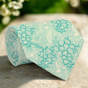 Cravate Vagues d'océan turquoise et motif de coquillages