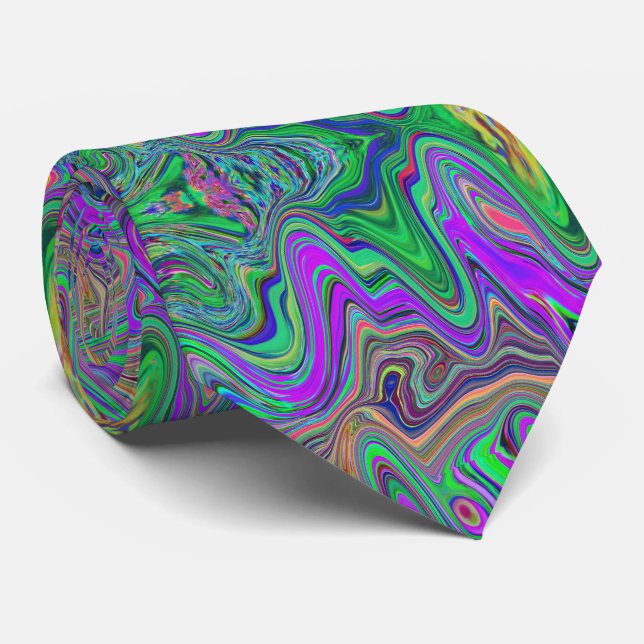 Cravate Vagues vertes et violettes de chaux Trippy de coul (Roulé)