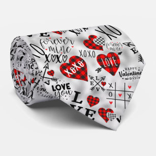 Cravate Valentine XOXO Vous Aimez Red Black Heart Forever