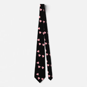 Cravate Valentines Day Hearts Hand Drawn Pink Black