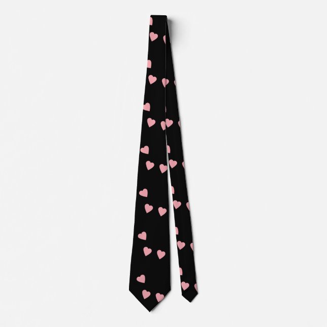 Cravate Valentines Jour Coeurs main tiré rose noir (Devant)