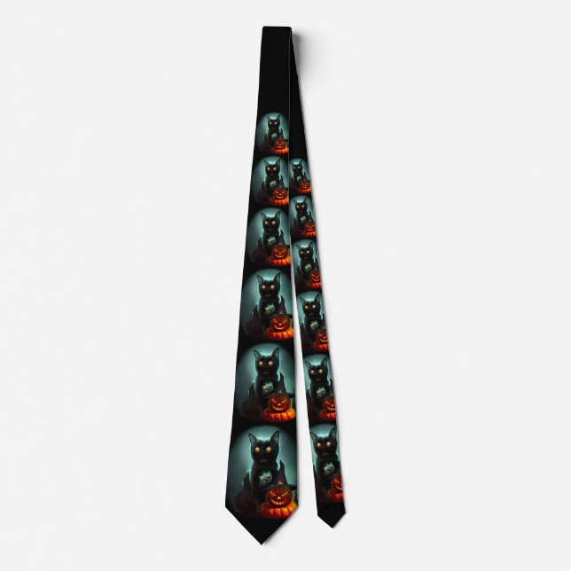 Cravate Vampire Chat et Assistant Citrouille Halloween Sur (Devant)