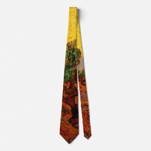 Cravate Van Gogh Oliviers avec ciel jaune et soleil