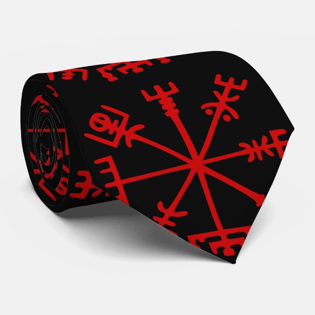 Cravate Vegvísir rouge sang (boussole de Viking) (Roulé)