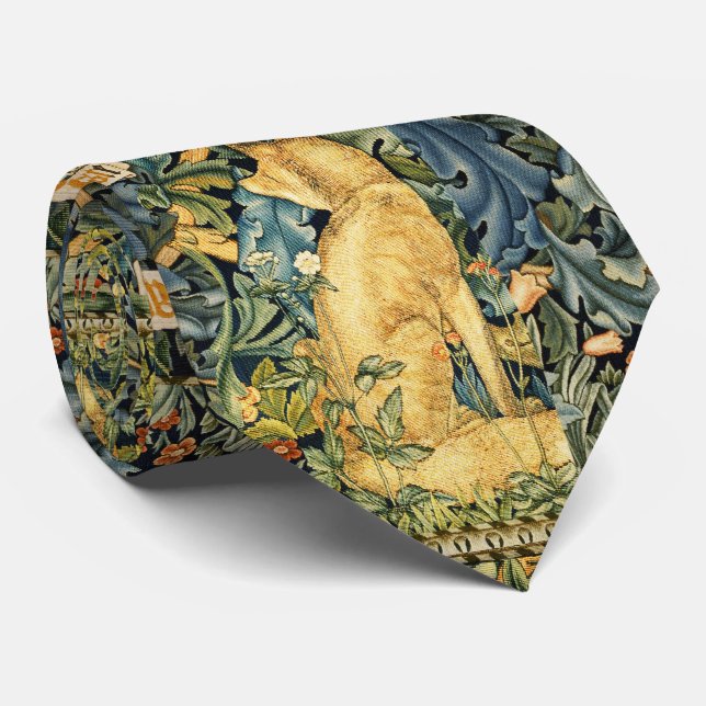 CRAVATE VERDURE, ANIMAUX FORESTIERS, FOX ET LIVRE, FLORAL  (Roulé)