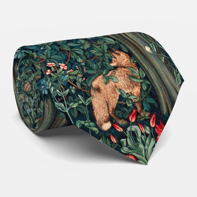 Cravate VERDURE, ANIMAUX FORESTIERS Fox, Hares, Floral ver (Roulé)