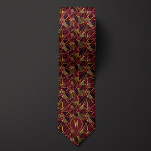 Cravate Verre Burgundy et Or Abstrait