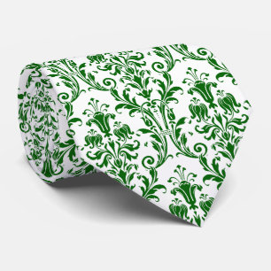 Cravate Vert Blanc Floral Damask