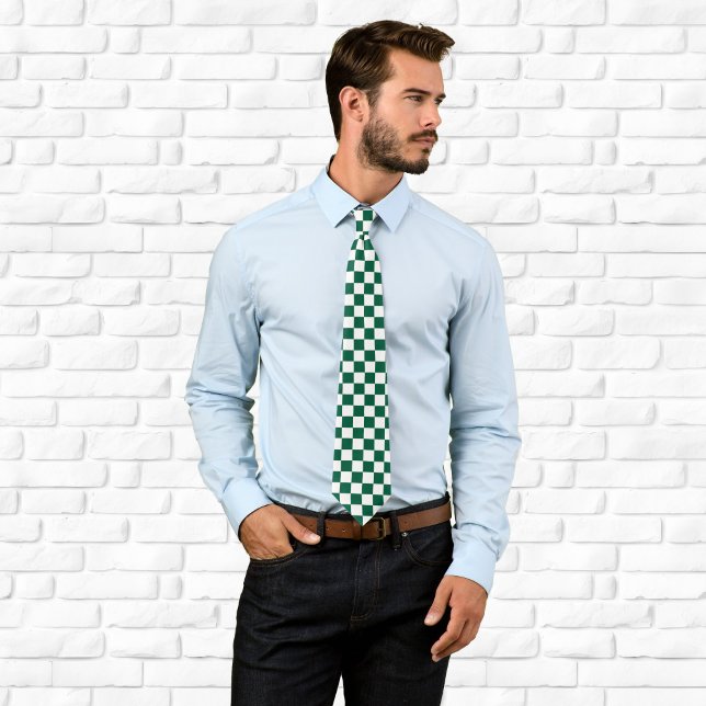 Cravate Vert chasseresse et carreaux blancs (Hunter Green and White Checkered Neck Tie)