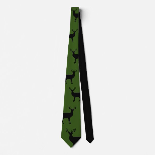 Cravate vert chasseur avec motif imprimé cerf (Devant)