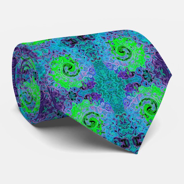 Cravate Vert Citron Groovy Abstrait Rétro Tourbillon Liqui (Roulé)