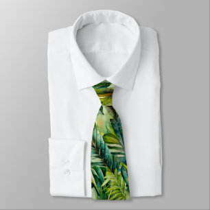 Cravate Vert et Turquoise Aquarelle Tropical Palm Feuille