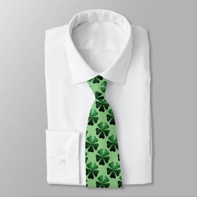 Cravate Vert foncé brillant Shamrock motif St. Patrick's (Attaché)