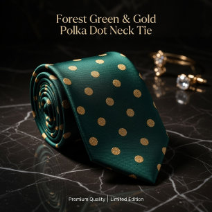 Cravate Vert forêt et pois dorés 
