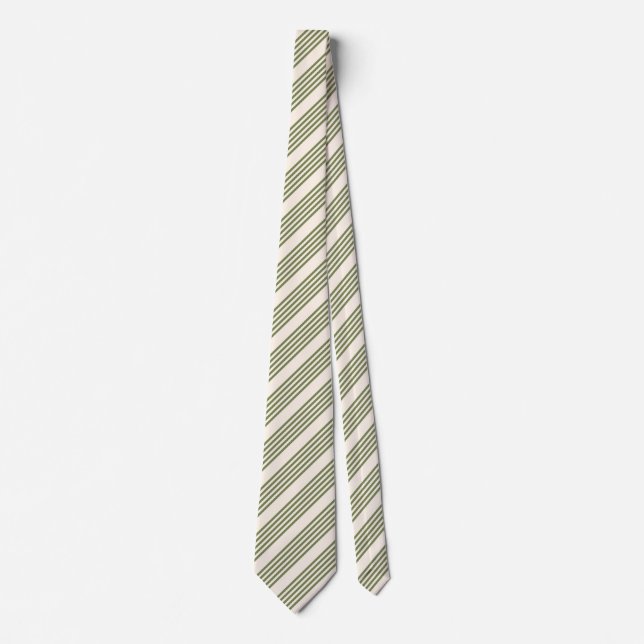 Cravate Vert olive et beige cinq rayures motif (Devant)