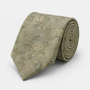 Cravate Vert sauge floral jacquard vintage