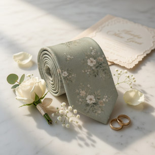 Cravate Vert sauge floral rustique vintage 