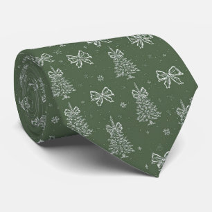 Cravate Vert sauge vintage Toile de Noël d'hiver (4)