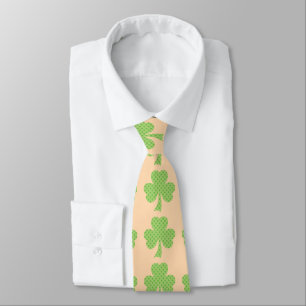 Cravate Vert Shamrock trèfle pois motif orange