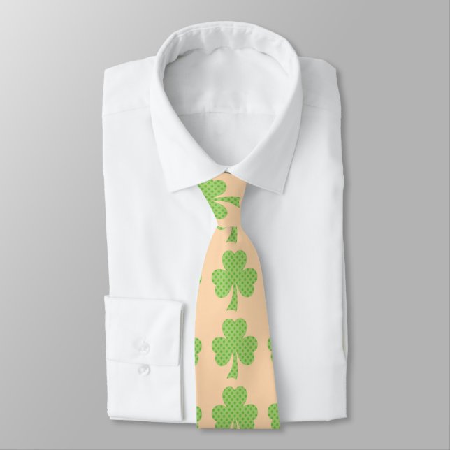 Cravate Vert Shamrock trèfle pois motif orange (Attaché)