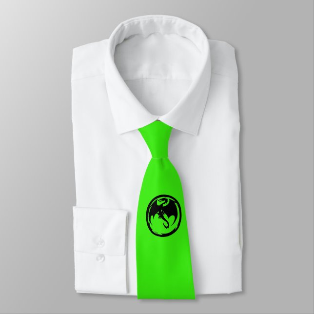 Cravate verte Dragon noir (Attaché)
