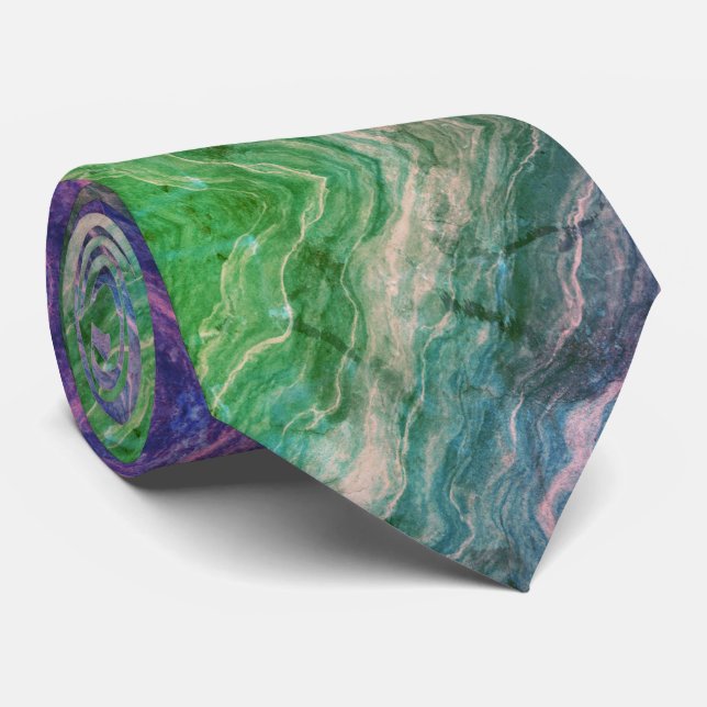 Cravate Vibrant Psychedelic Marble Flow in Green and Teal (Roulé)