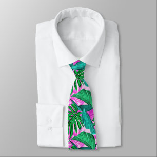 Cravate Vibrant Tropical Monstera Feuille Exotic Motif