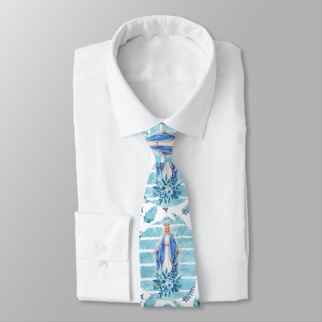 Cravate Vierge Marie béni floral bleu notre Madame de (Attaché)