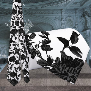 Cravate Vin floral noir Mariage blanc
