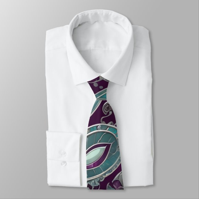 Cravate Vin profond orné et marguerite turquoise (Attaché)