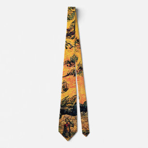 Cravate Vincent Van Gogh - Pins Arbres Contre Un Ciel Roug