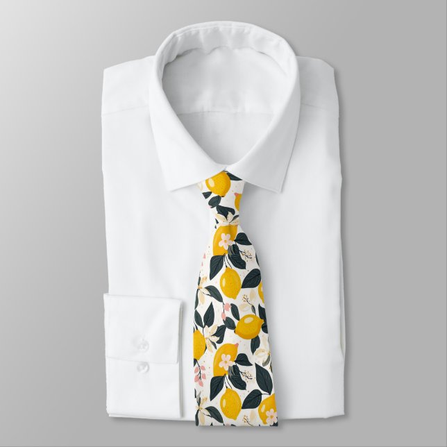Cravate Vintage citron et Motif de fleurs roses (Attaché)